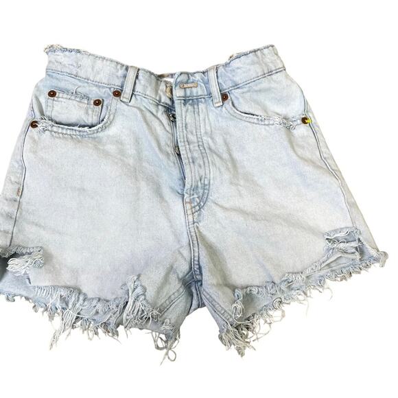 Zara denim cutoff jean shorts frayed distressed light wash high rise 5 button up - Picture 1 of 7